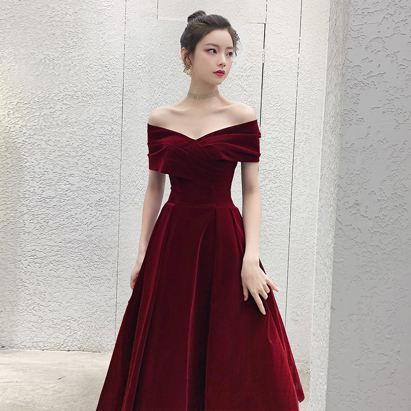 Robe de soirée en velours à manches courtes, robe de RhA-ligne, Cheongsam, élégante, bordeaux, une initiée
