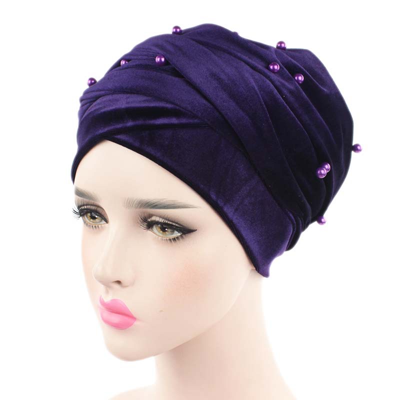 Écharpe turban en velours chaud pour femme, écharpe de sauna à perles, bonnet, chapeau africain et indien, enveloppes de tête pour femme, vêtements de sauna islamiques, hijab