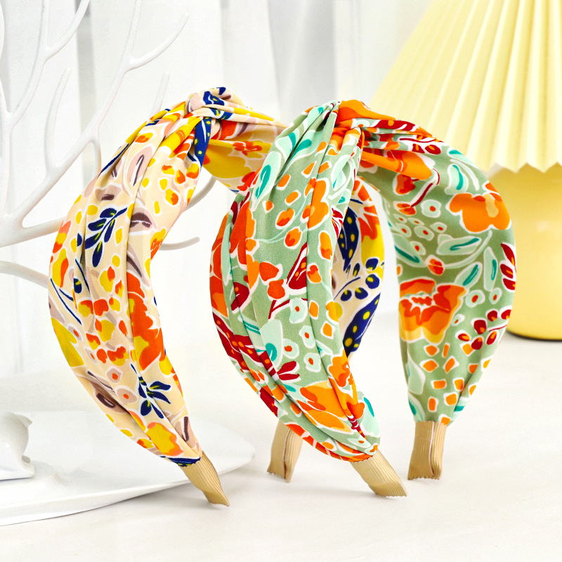 Nouvelle mode femmes bandeau imprimé large bandeau noeud croisé Turban fleur cheveux cerceau bandes lunette filles cheveux accessoires coiffure