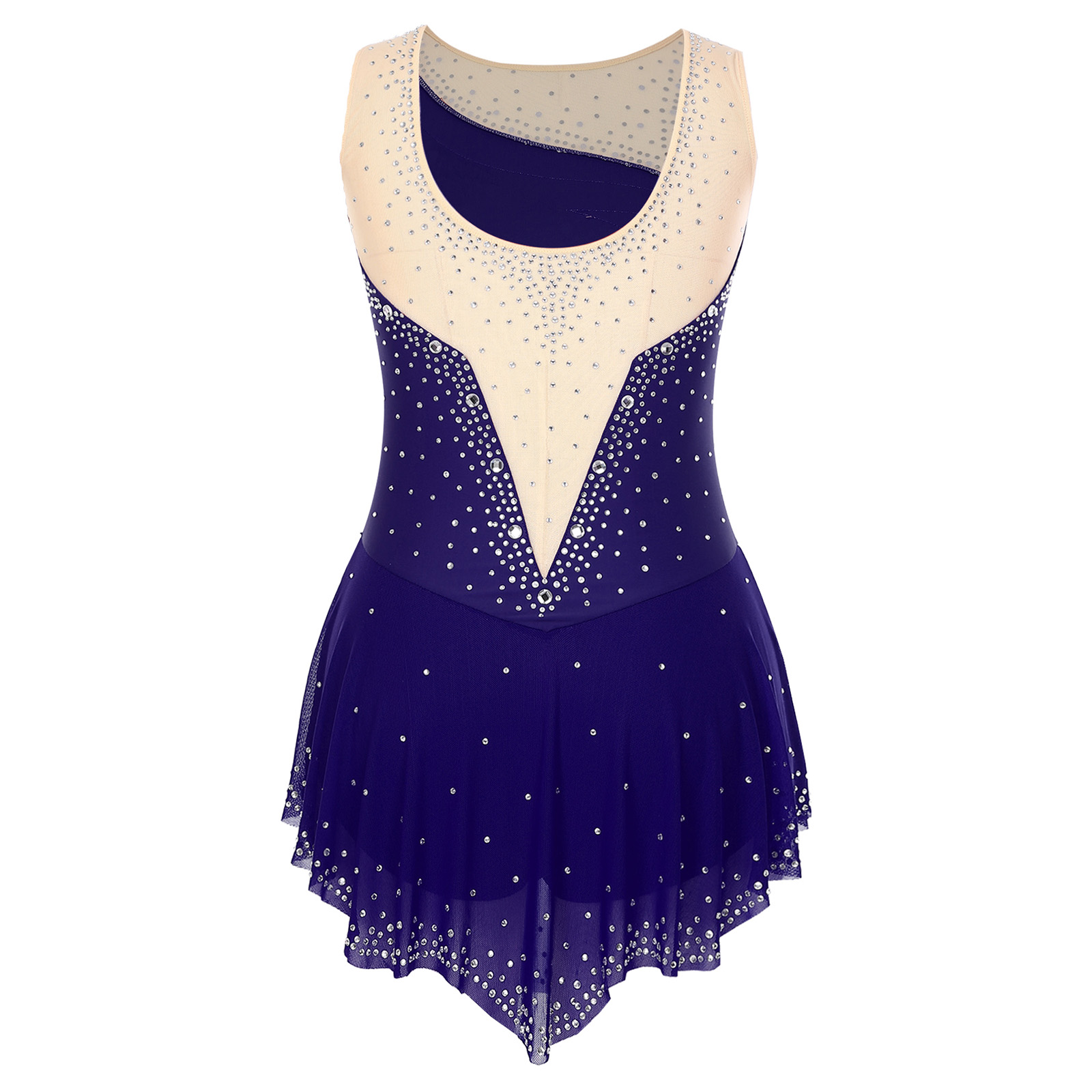 Robe de patinage artistique pour femmes, sans manches, Costume de spectacle de danse lyrique, strass, justaucorps de gymnastique, vêtements de danse de Ballet