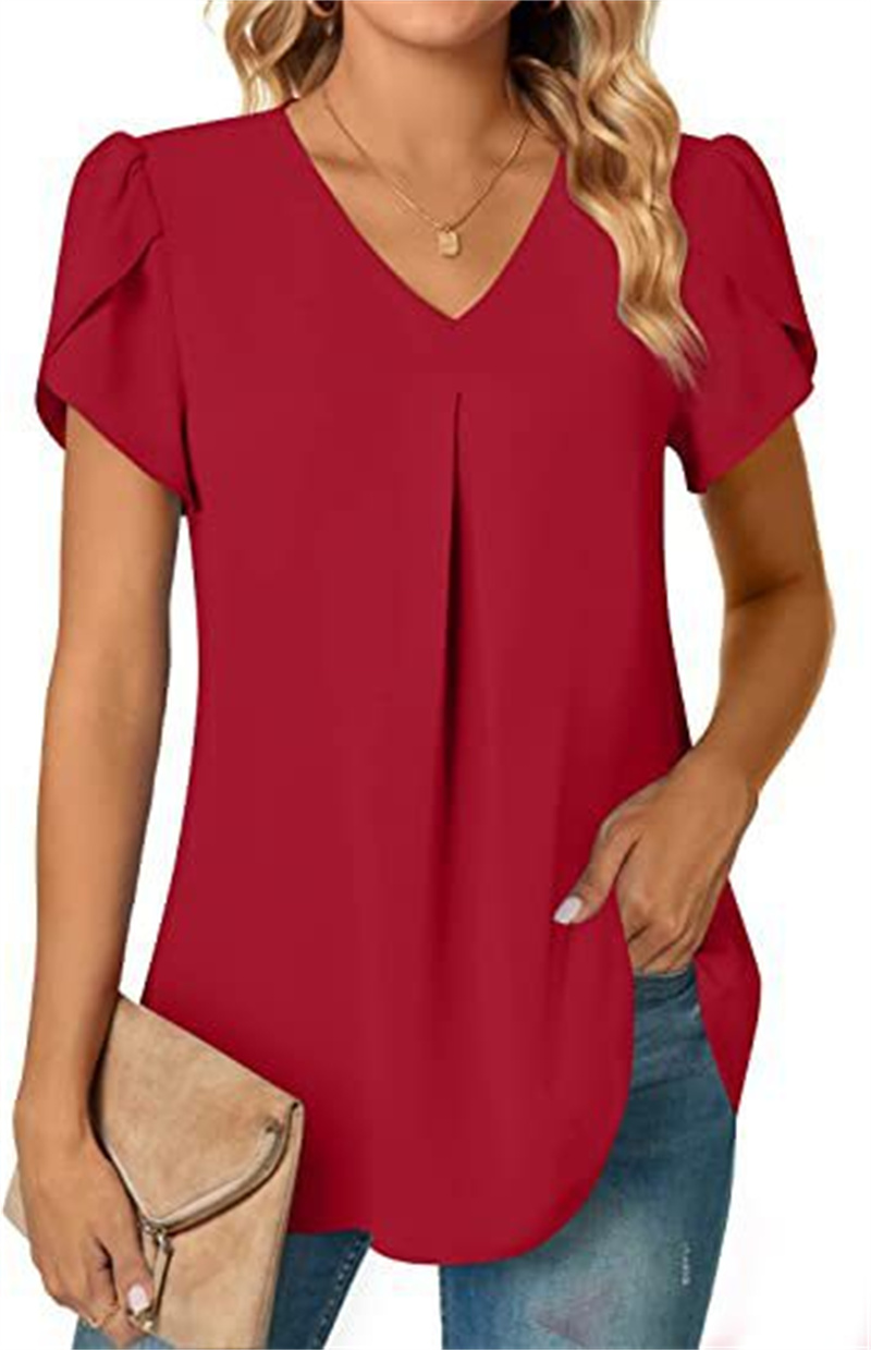 Femmes col en V épissure dentelle décoration pull chemise élégante fleurs botaniques imprime femme Blouse été décontracté à manches courtes haut