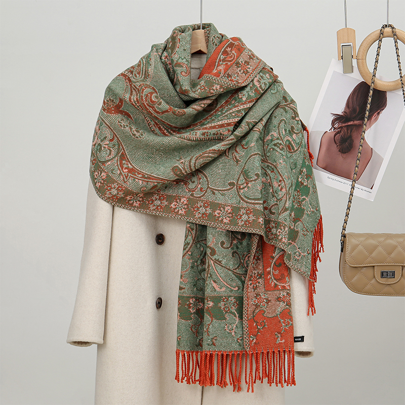 Écharpe Jacquard Paisley en cachemire épais pour femme, châle classique à pampilles, col chaud, enveloppe d'hiver, Pashmina Floral, à la mode, 2024