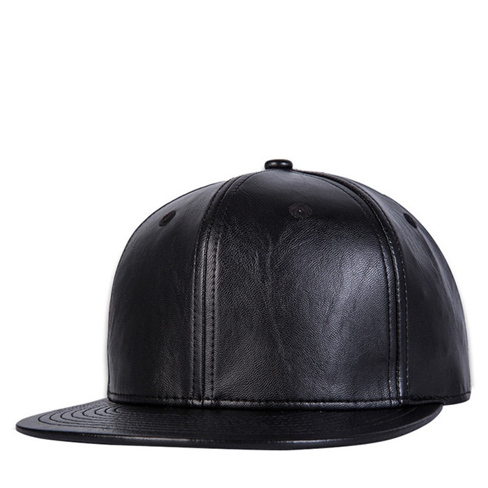 Chapeau à bords plats en cuir noir pour hommes, chapeau de rue polyvalent, hip hop