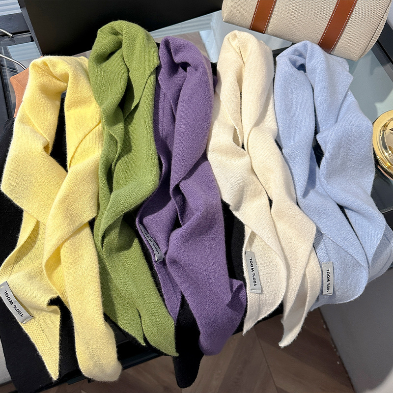 100% nouvelle laine Triangle écharpe pour femmes mode chaud tricoté couleur unie laine douce Triangle et enveloppement Bandana Pashmina foulards