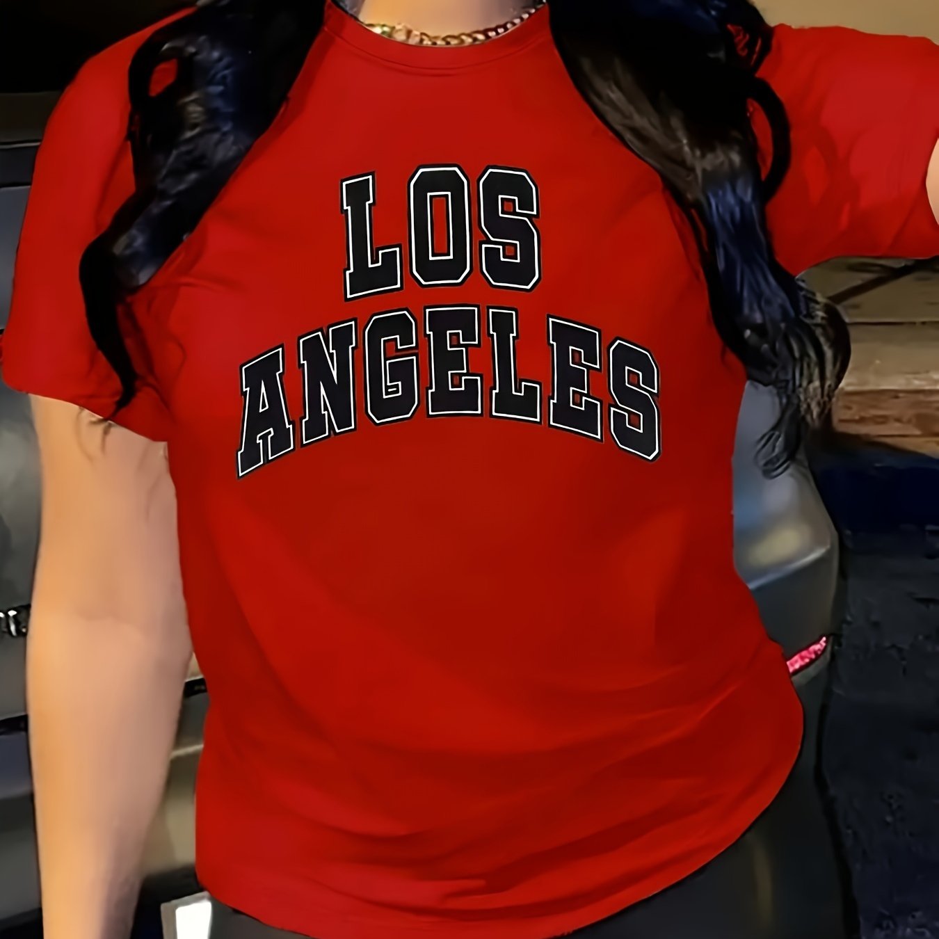 T-shirt rouge femme LOS ANGELES décontracté col rond manches courtes hauts femmes à manches courtes T-Shirt style décontracté col rond été