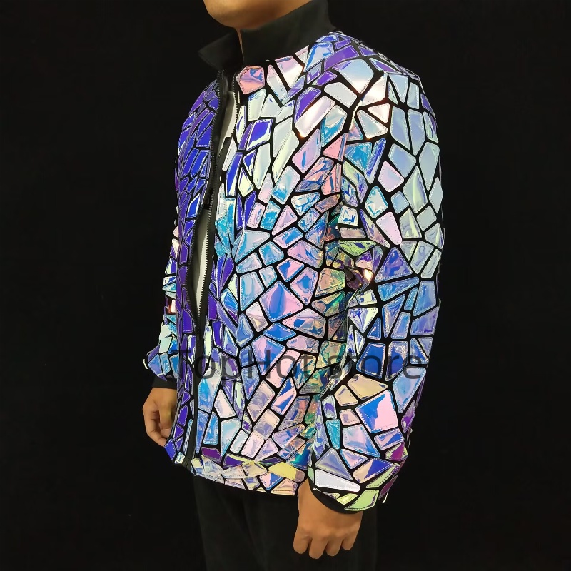 Veste miroir argentée, manteau décontracté à paillettes pour homme, Costume de spectacle sur scène étoile de chanteur, manches longues, Slim
