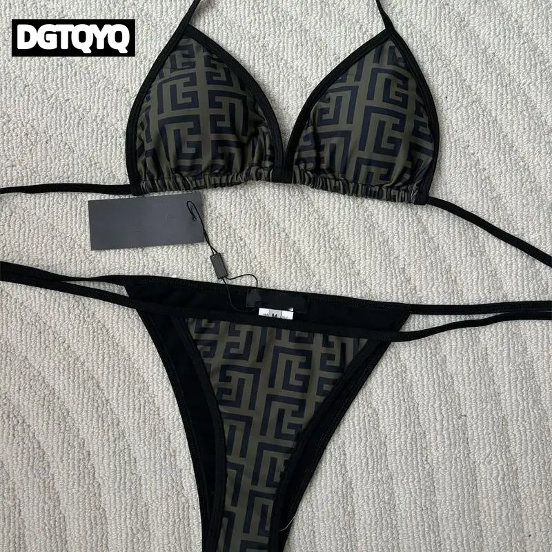 Ensemble de maillot de bain deux pièces pour femme, tendance 2026, décontracté, imprimé, sexy, dos nu, imprimé, style halter