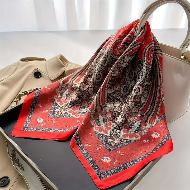Foulard carré en soie imprimé roses classiques, bandana fin, châle de mode, écharpe polyvalente, bandeau pour cheveux, foulard pour femme