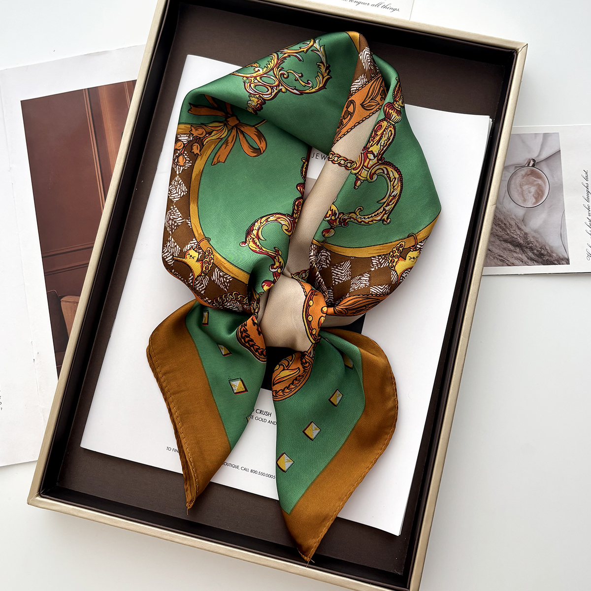 Foulard carré en soie de luxe pour femmes, Foulard imprimé, bandeau en Satin doux, sac à mains, rubans, Foulard, tête, Hijab, bandeau