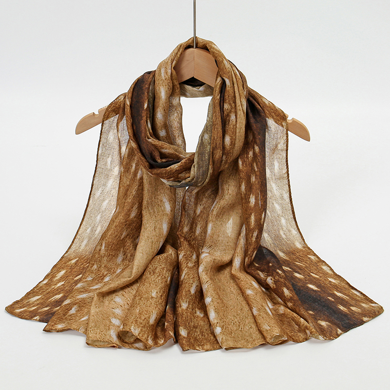 Foulard musulman imprimé aquarelle motif peau de cerf pour femme, châle léger en rayonne et coton doux et respirant, turban islamique