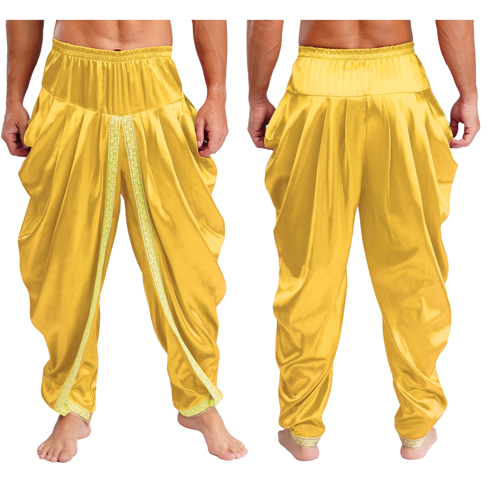 Costume de Prince arabe pour hommes, Cosplay de carnaval d'halloween, fête à thème, taille élastique, pantalon Baggy drapé, pantalon Dhoti en Satin pour hommes