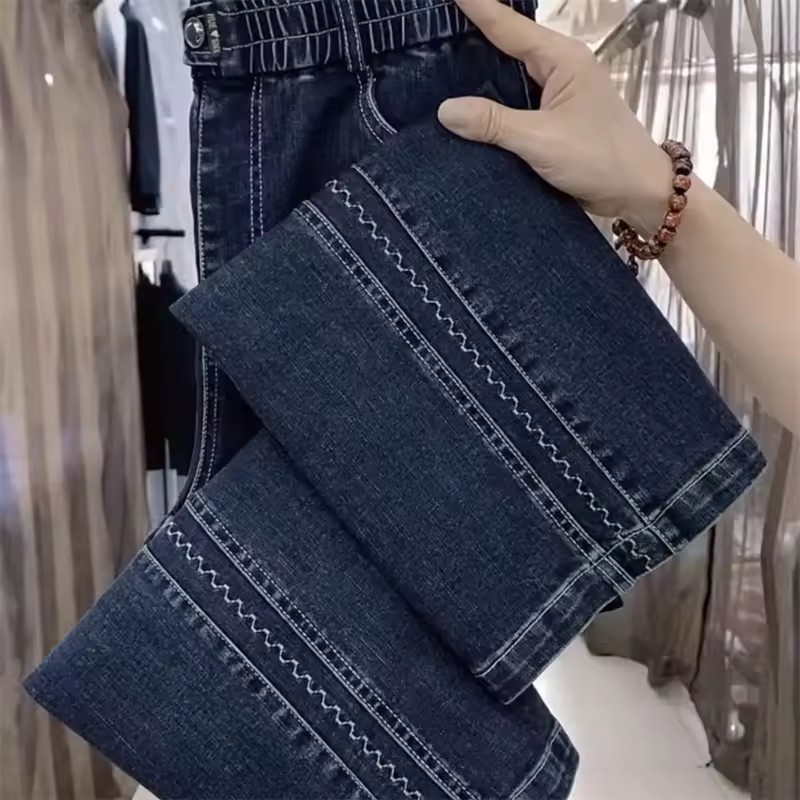 Mode femmes jean 2025 nouveau printemps automne coréen sauvage taille élastique pantalon en Denim droit femme pantalon femme