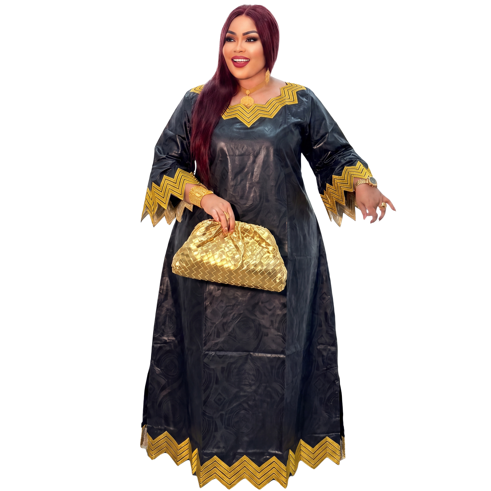 Robes africaines pour femmes grande taille, robe longue en bazin riche avec broderie et écharpe