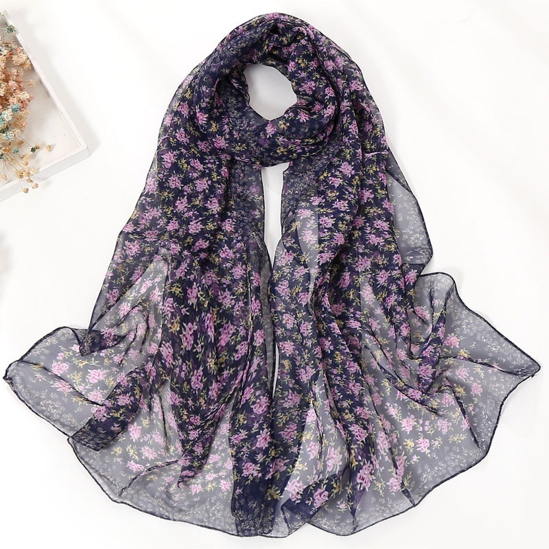 Écharpe florale pour femmes en georgette, style bohème, écharpe de cou, châle de plage, écharpe décorative pour toutes les saisons, foulard vintage.