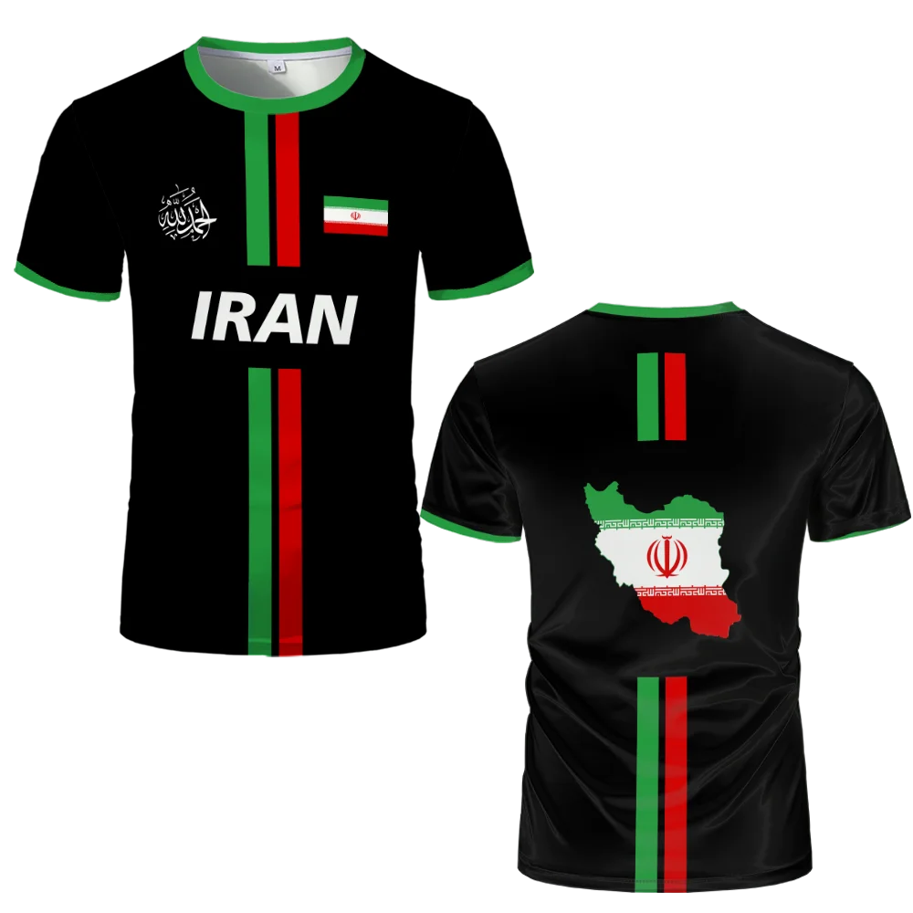 Iran Football Jersey Sports d'été respirant séchage rapide col rond manches courtes T-shirt drapeau iranien motif de carte unisexe hauts cadeau