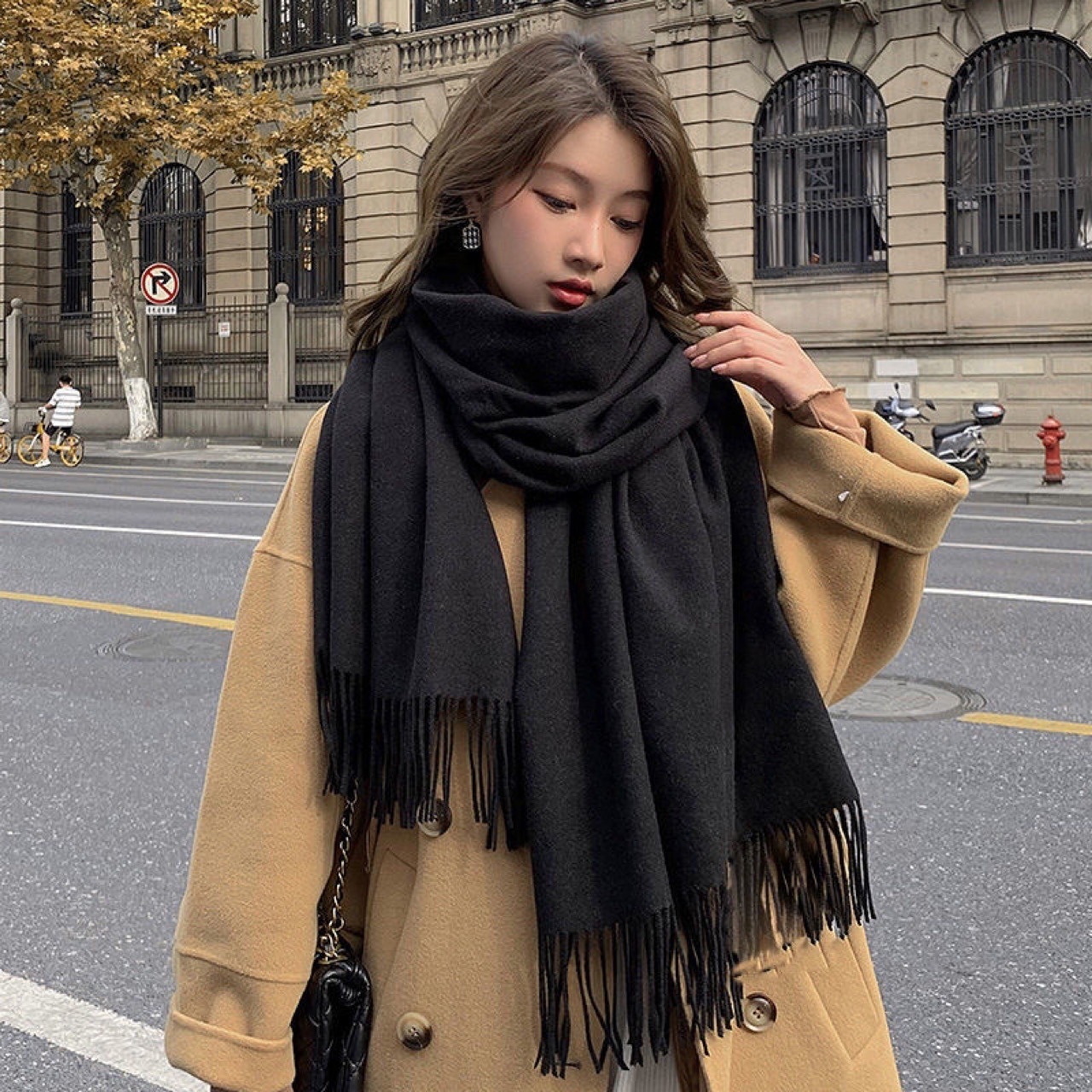 Nouvelle écharpe noire en cachemire pour femme, écharpe chaude en laine à carreaux, écharpes d'hiver pour femme, automne XWJ07