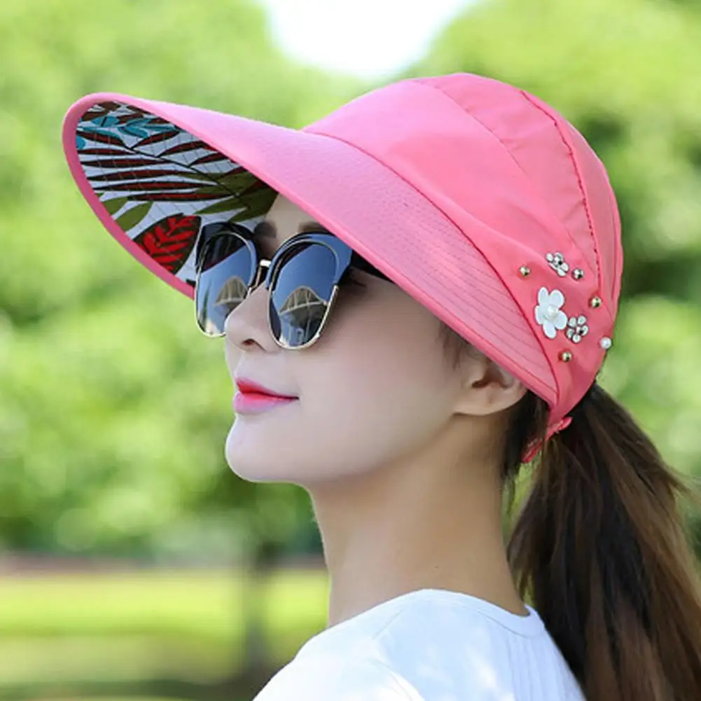 Chapeau de soleil pliable à large bord pour femmes, idéal pour les vacances d'été, anti-UV, visière de plage, chapeaux décontractés