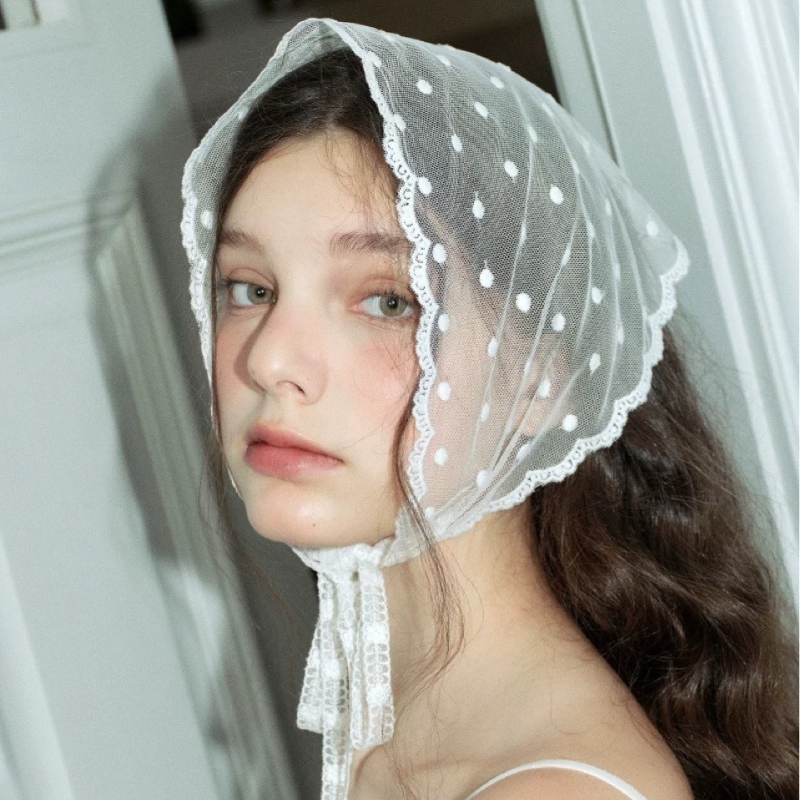 Foulard Triangle en dentelle de Style français, foulard Floral Vintage pour filles, Bandana transparent de printemps et d'été, garniture de taille, accessoires de photographie