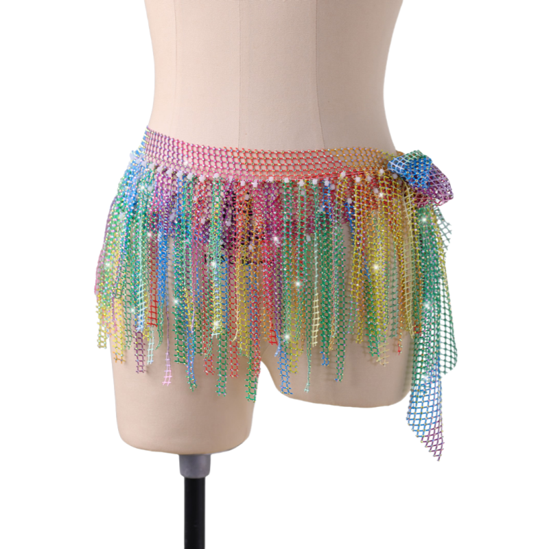 Accessoires de costume de danse orientale pour femmes : Foulard de hanche multicouche à franges, Jupes, Chaînes de taille brillantes pour la danse orientale et la danse indienne