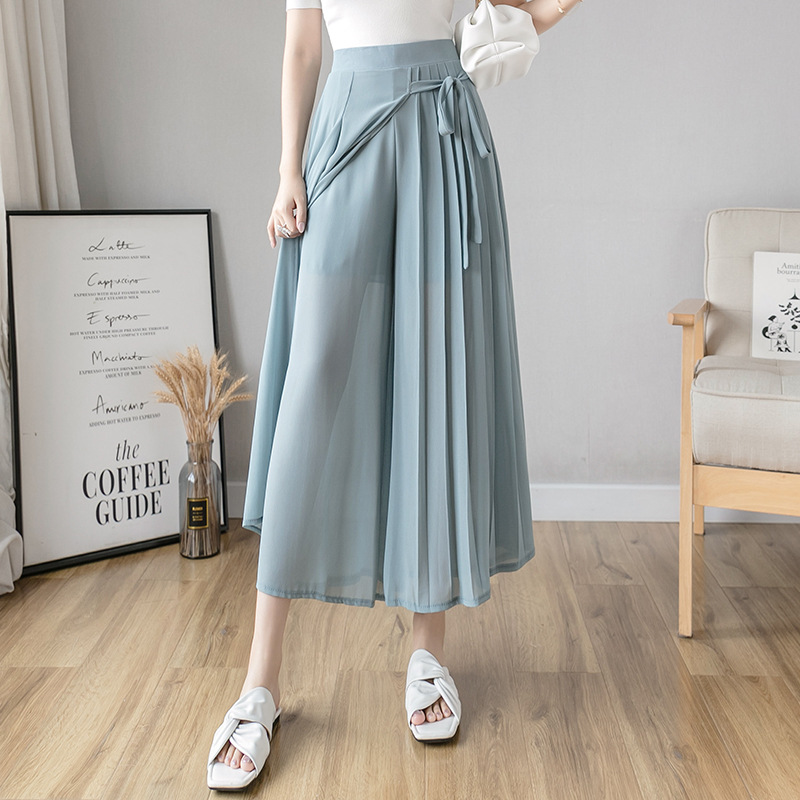 Jupe plissée en mousseline de soie pour femmes, taille haute, décontractée, jambes larges, mode Streetwear, été