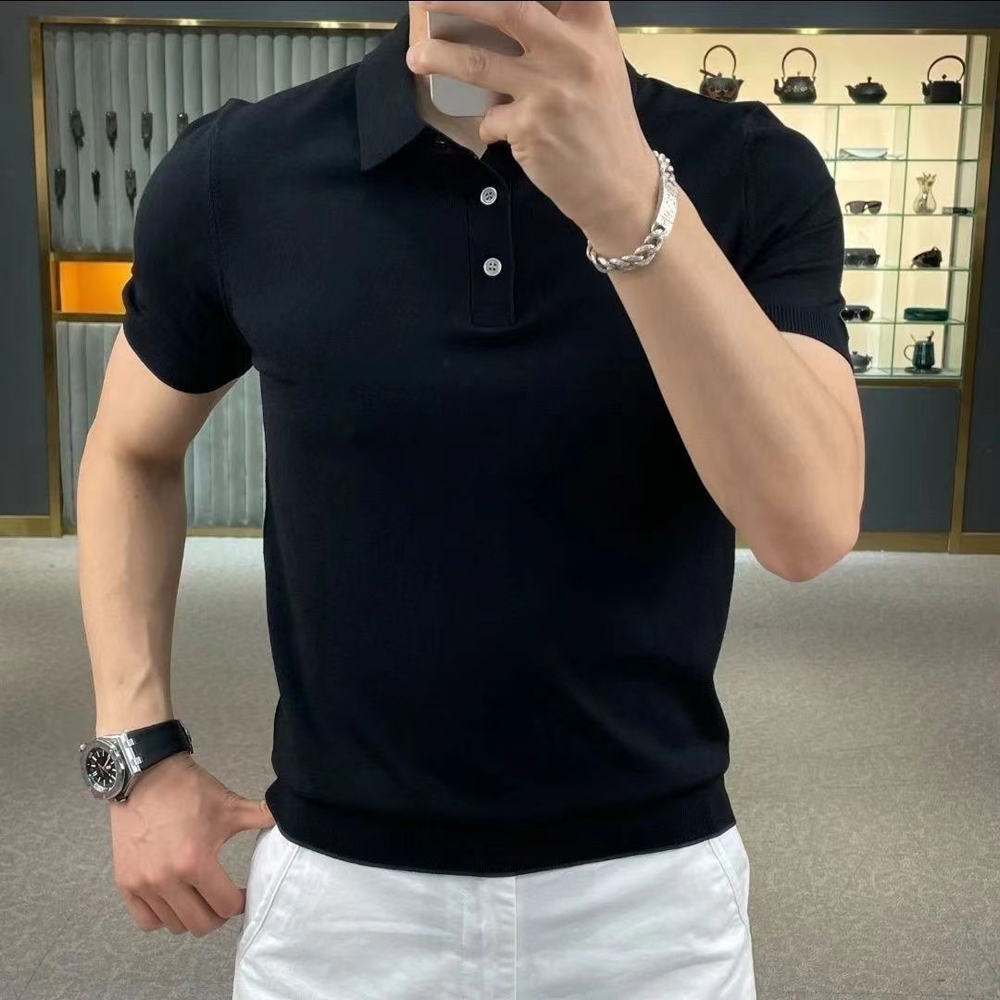 Polos à Manches Courtes et Col Rabattu pour Homme, Vêtements Tricotés Décontractés et Solides, Pull en Y, Streetwear, Été