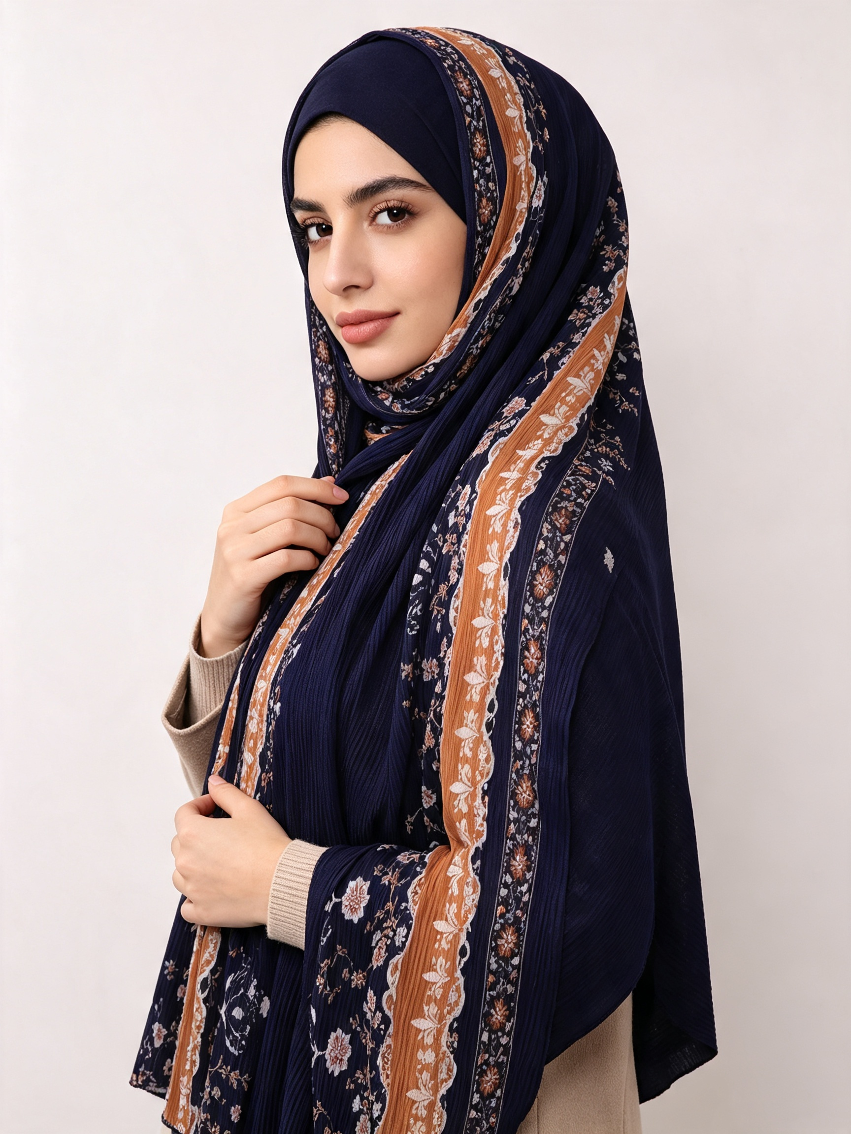 Hijab froissé à imprimé floral vintage de style turc, châle doux et respirant pour femmes musulmanes, idéal pour le quotidien.