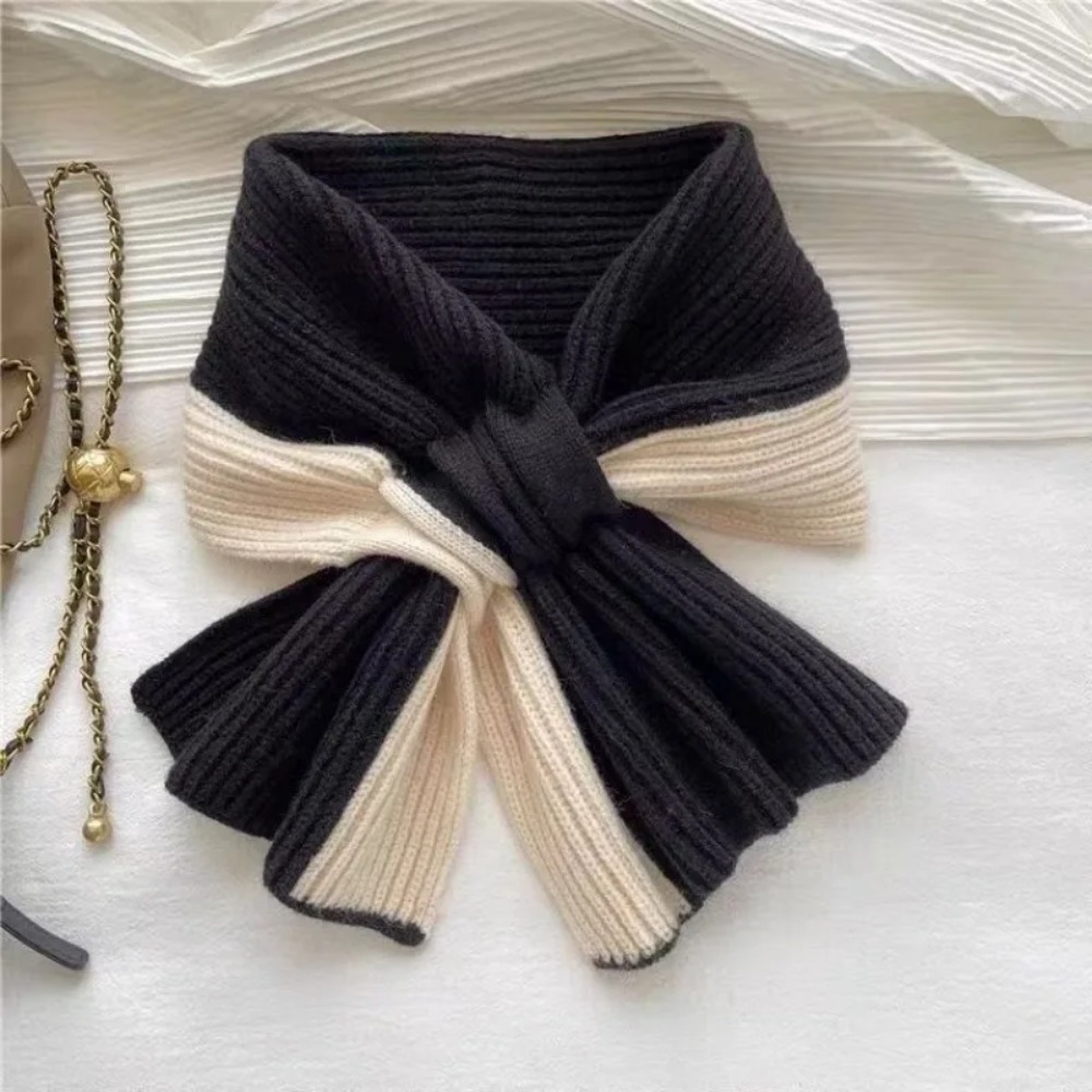 Écharpe courte en tricot pour filles, automne et hiver, à porter avec tout, cache-cou, couleur unie, écharpe chaude d'hiver, tendance