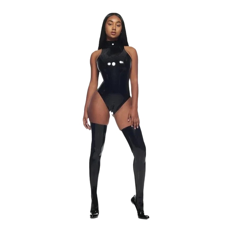 Combinaison en cuir mat sexy pour femme, style clubwear, manches longues, coupe ajustée taille mi-haute, pantalon trois-quarts, style urbain