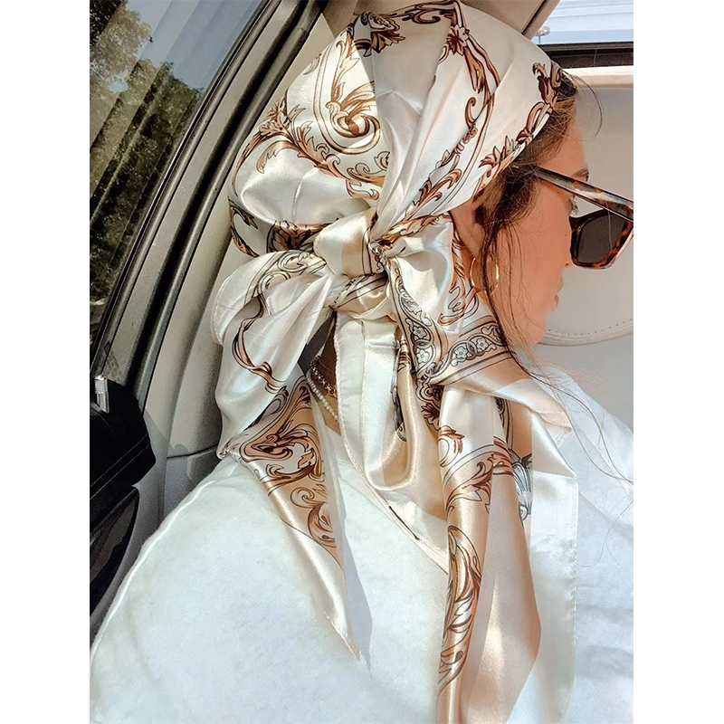 Foulard carré en soie imprimé pour femmes, châle en Satin musulman, Hijab, foulard enveloppant, bandeau, poignée, accessoires pour cheveux, Bandana