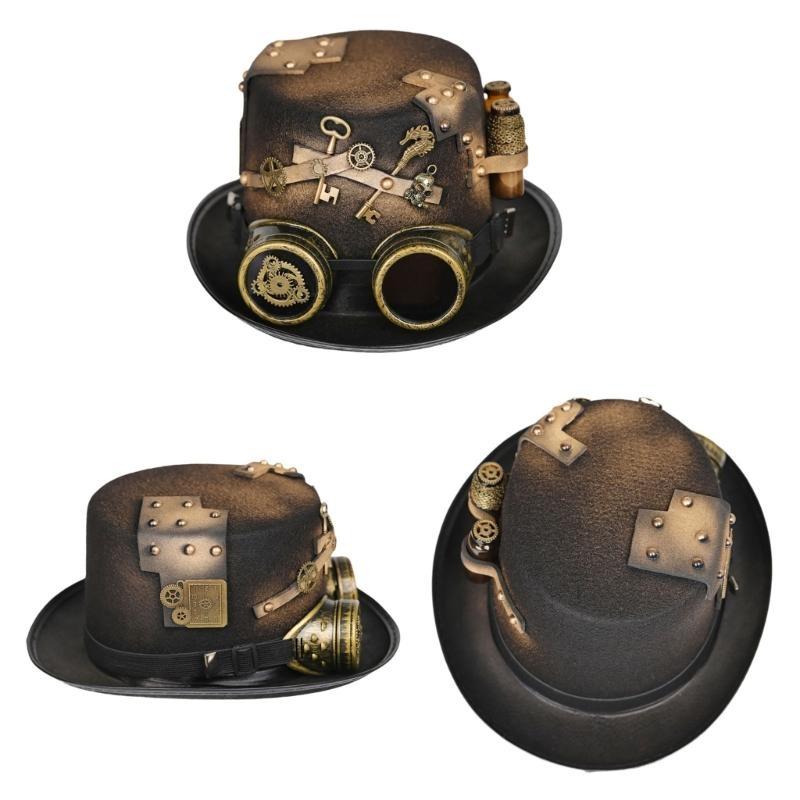 31BB Steampunk hommes chapeau avec lunettes Gay haut-de-forme chapeau gothique Steampunk haut-de-forme pour hommes chapeau