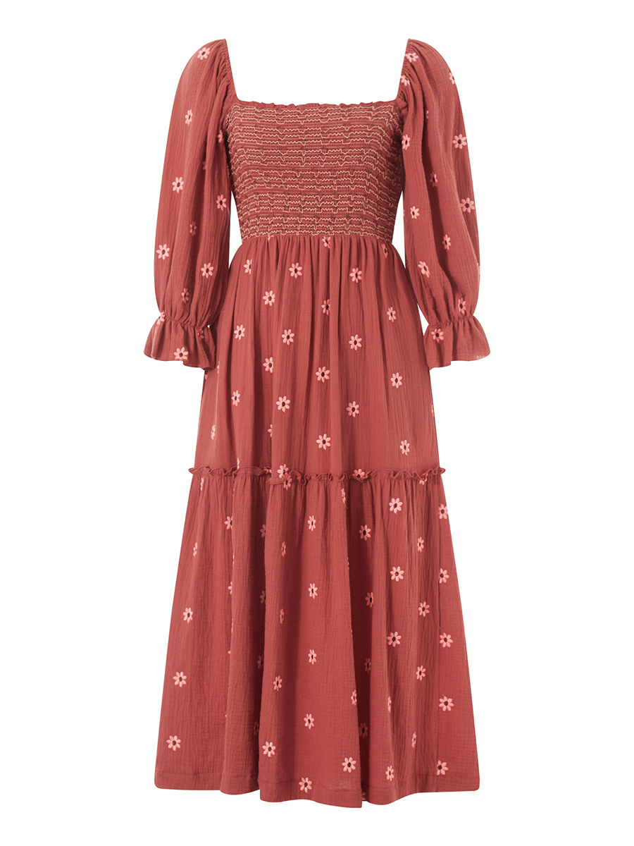Robe maxi trapèze à volants pour femmes, style plage, vacances, bohème, floral, col carré, manches longues, club, soirée