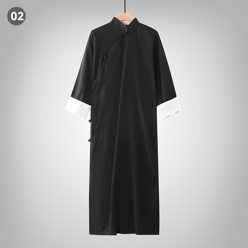 Costume Tang traditionnel de Style chinois, robe de Kung Fu rétro pour homme, chemise tunique croisée, en pur coton et lin, robe musulmane