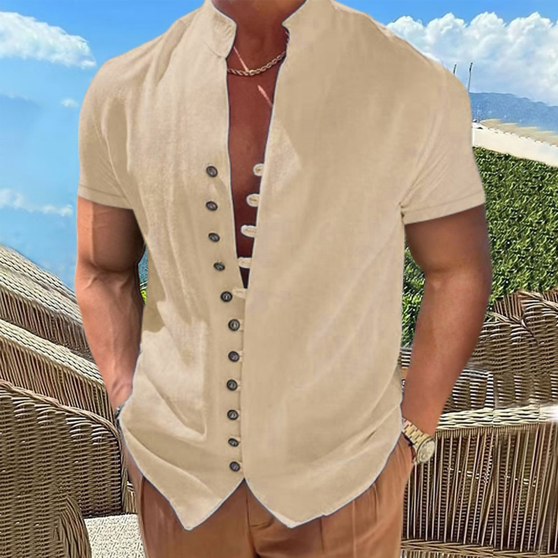 Chemises d'été à manches courtes pour hommes, chemise formelle blanche, chemises habillées sociales décontractées en coton et lin, chemisiers de plage, vêtements pour hommes