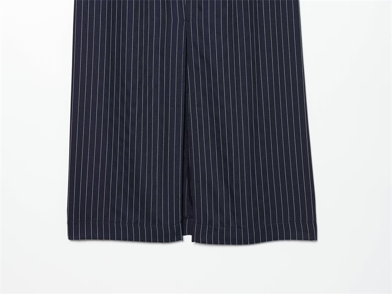 Jupe trapèze longue pour femme, nouvelle collection été 2026, bleu marine rayée, taille haute, fendue, élégante et stylée