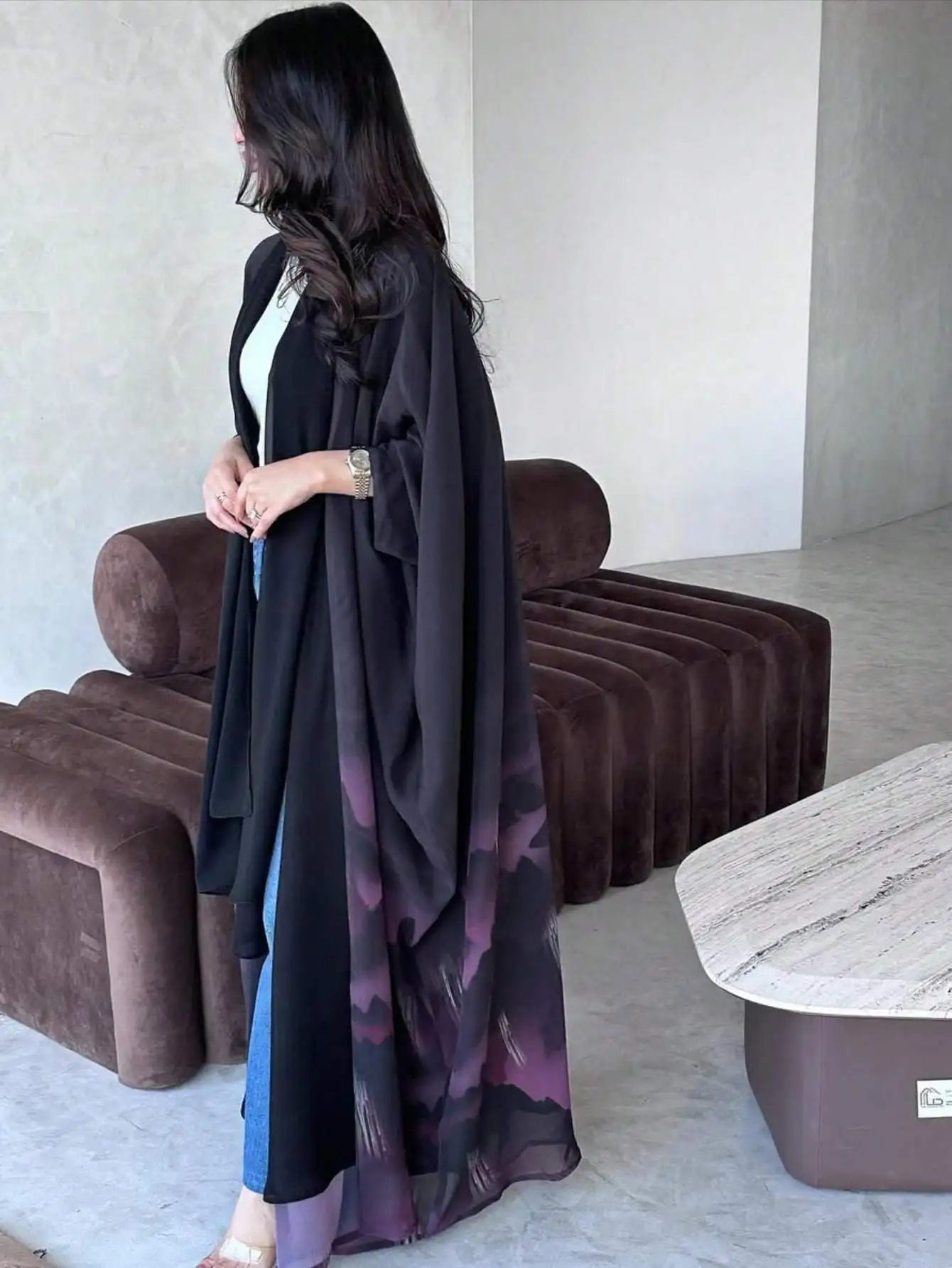 Femmes lâche cravate colorant Abaya manches longues ouvert devant Abayas élégant caftan arabe Maxi robes moyen-orient Jilbabs sans hajib
