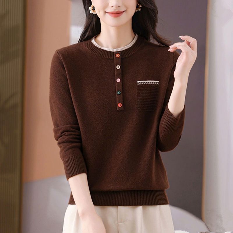 Pull ample à manches longues et col rond pour femme, vêtement chaud et élégant, à la mode, automne/hiver