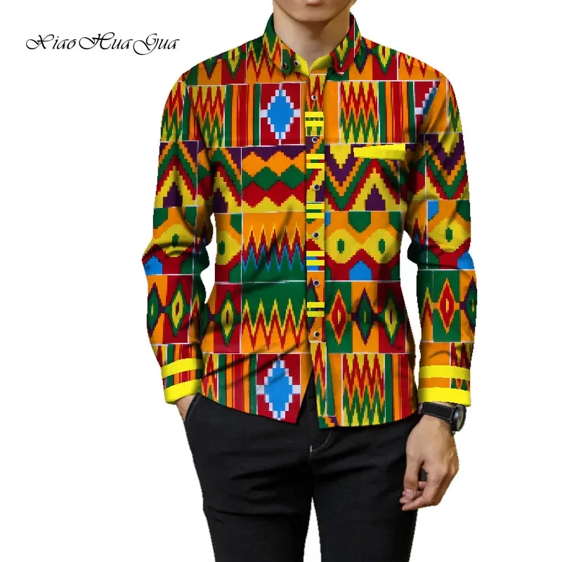 T-shirt à manches longues en coton imprimé africain pour hommes, vêtements de fête à la mode, vêtements Ankara, Wyn905