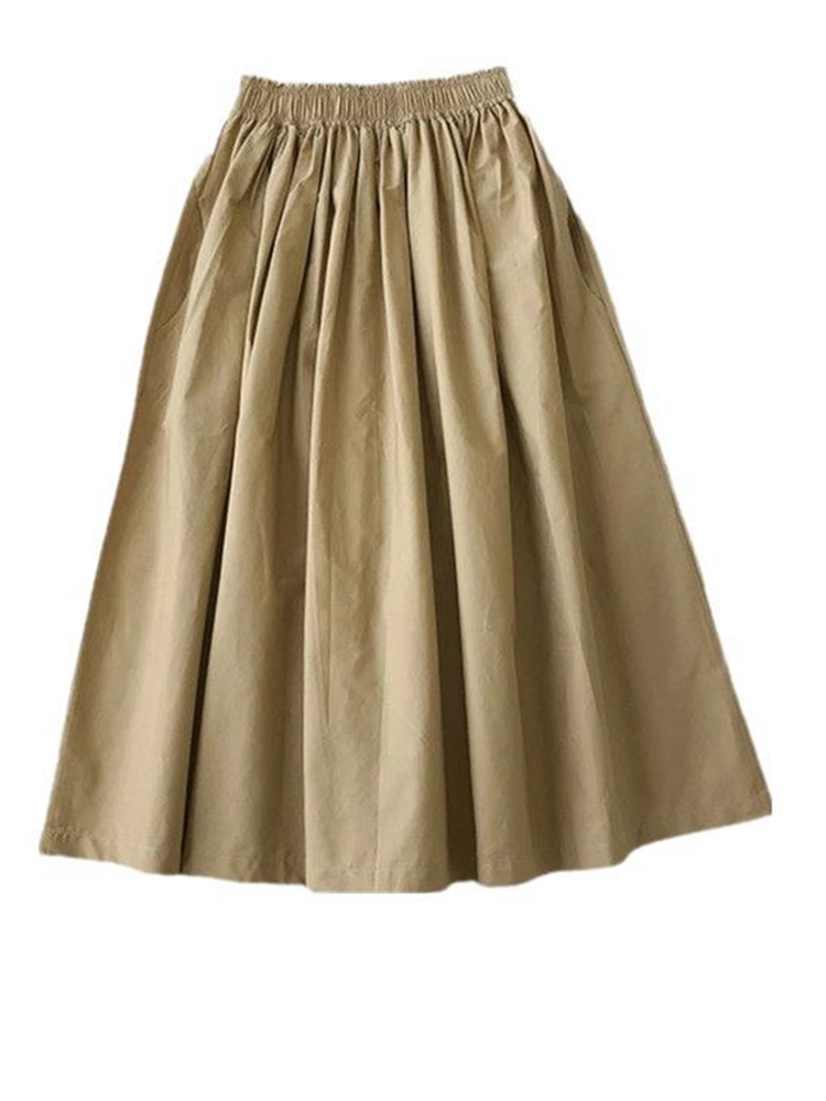 Jupe longue blanche plissée au genou pour femmes avec poches, jupes décontractées élégantes, taille haute, ligne A, mode automne, nouveau, 2024