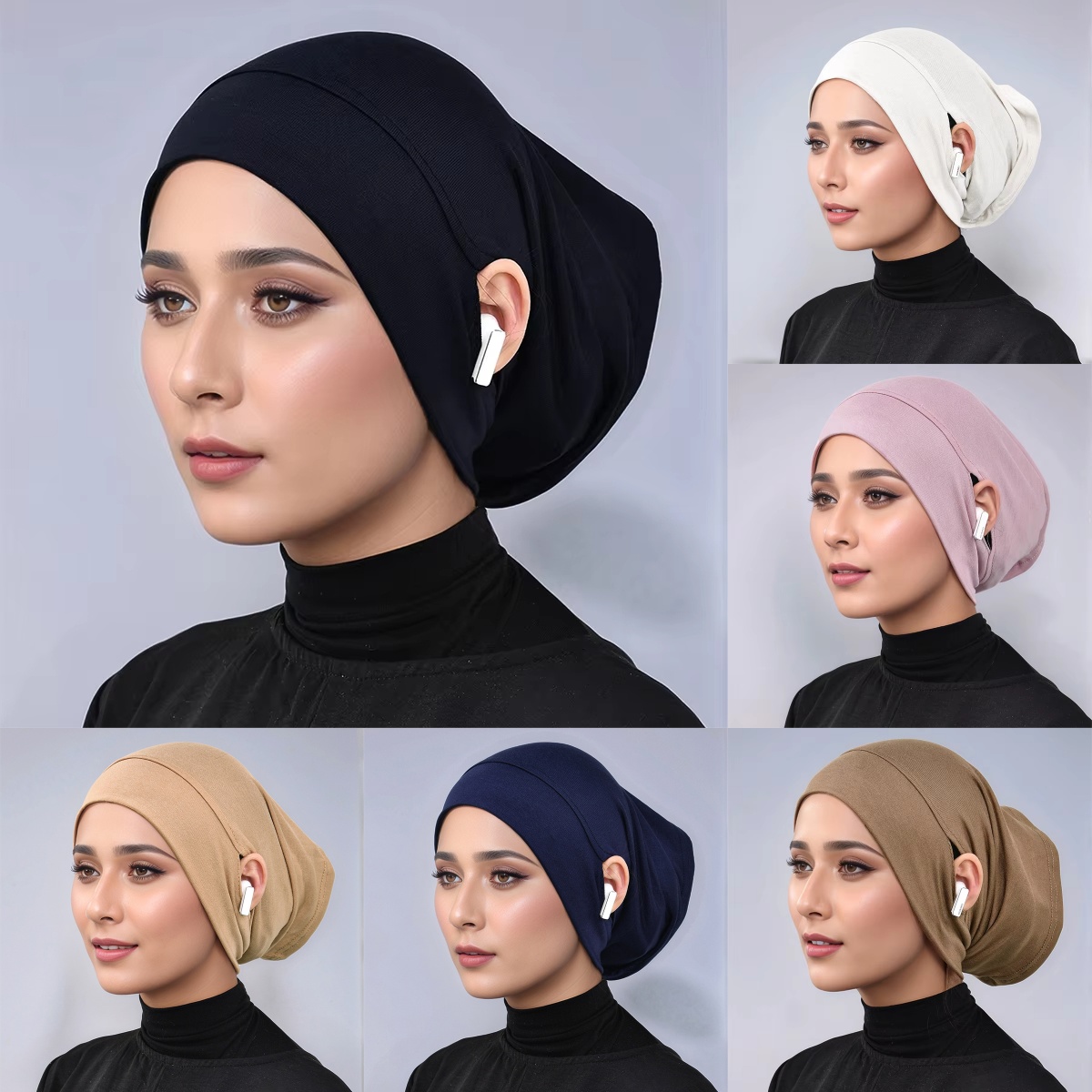 Nouveau sous-hijab musulman pour femme 2026 avec trou pour les oreilles, bonnets hijab, bandanas, sous-bonnets pour hijabs, sous-foulards, bandeaux islamiques