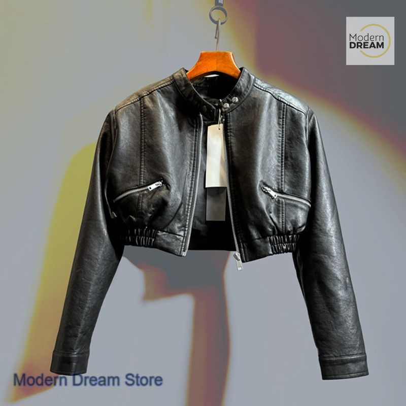 Veste de costume de moto courte de style français pour femmes, beau Joker, petit manteau en cuir taille haute, mode automne et hiver.
