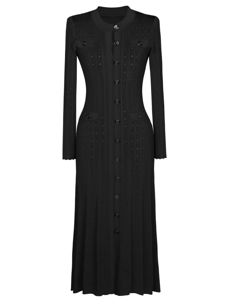 Robe tricotée française pour femmes, automne hiver, manches longues, moulante, Vintage, manches longues, simple boutonnage, ajourée, longue Robe