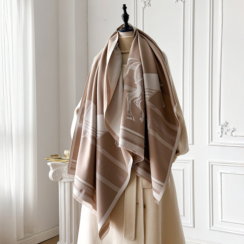 Écharpe de luxe en cachemire pour femme, Design de marque, couverture Pashmina chaude, foulards de cheval, châle épais, Bufanda, hiver