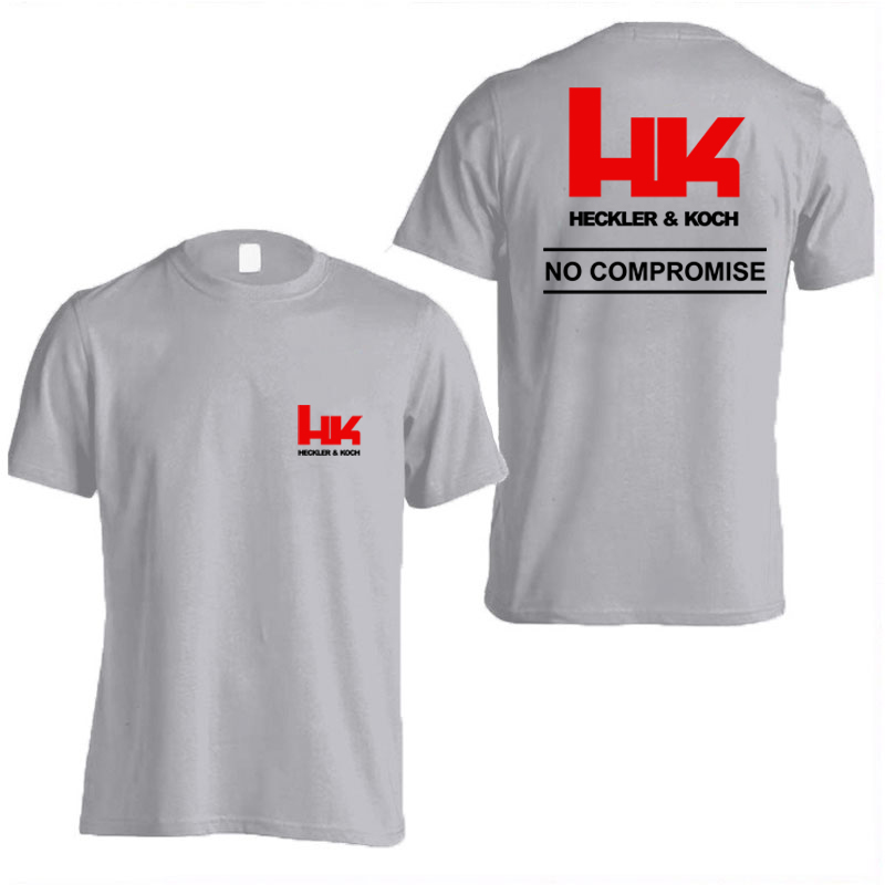 HK Logo Heckler Koch No Compromise T-shirt d'été en coton à manches courtes pour hommes et femmes, T-shirt de sport pour couple, hauts décontractés à la mode pour l'extérieur