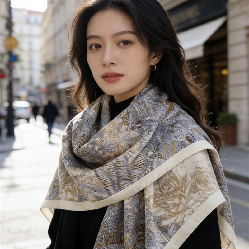 Grand carré pour femmes, Design de luxe, châle à la mode pour l'hiver, marque Bandana en laine de soie