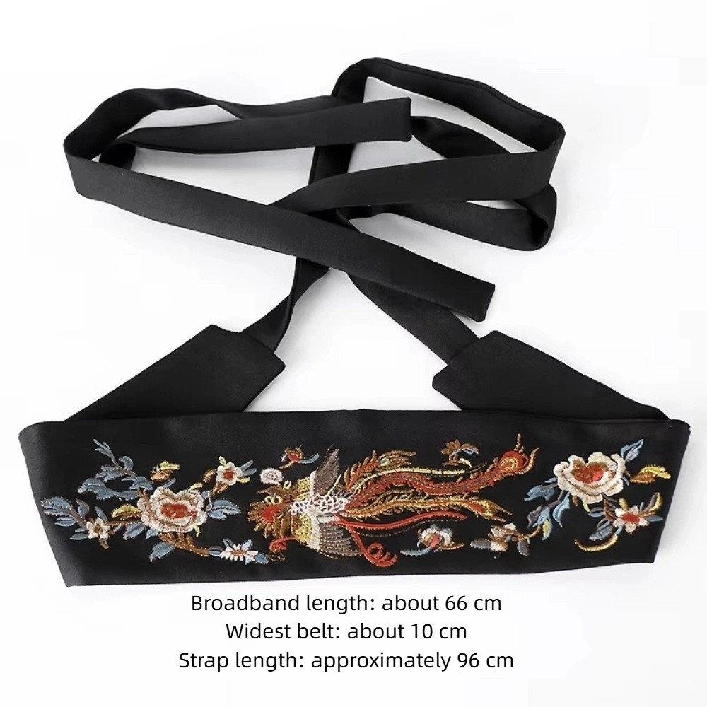 Bande de taille brodée de Style ethnique, large ceinture noire, décor de robe Hanfu