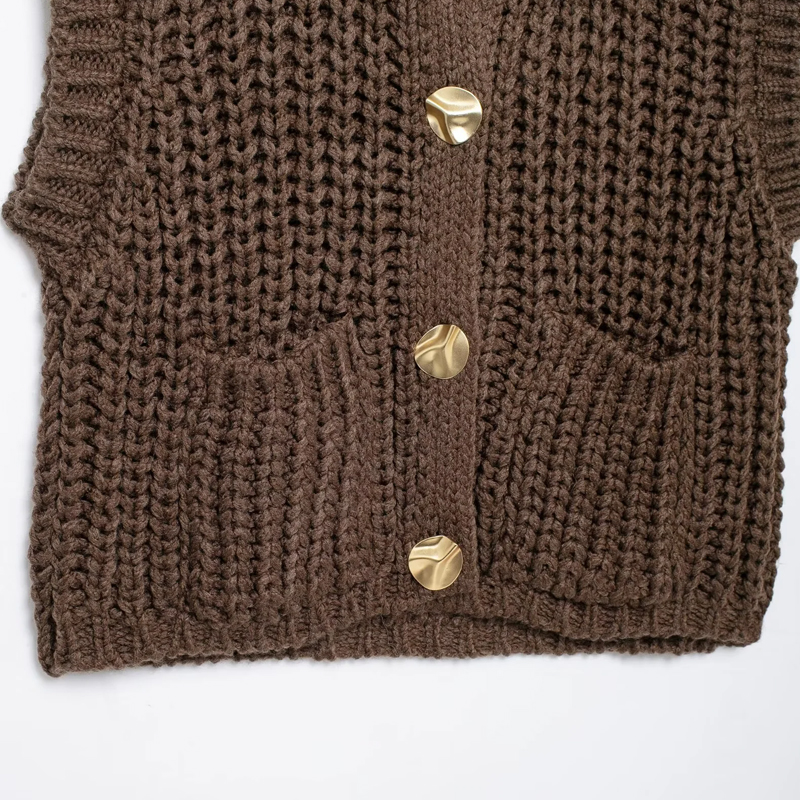Gilet femme vêtements d'extérieur sans manches marron pull tricot gilet femmes Preppy recadrée chandails automne hiver gilet femme tricots