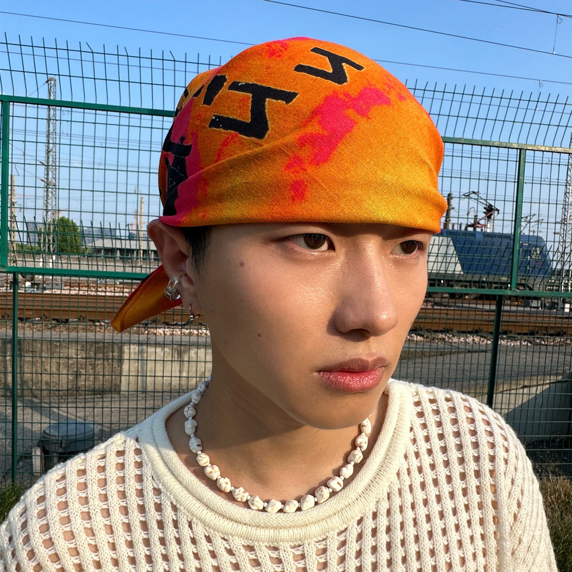 Style japonais peint à la main Design pur coton Punk Hip Hop Bandana homme femme Orange tigre motif foulard
