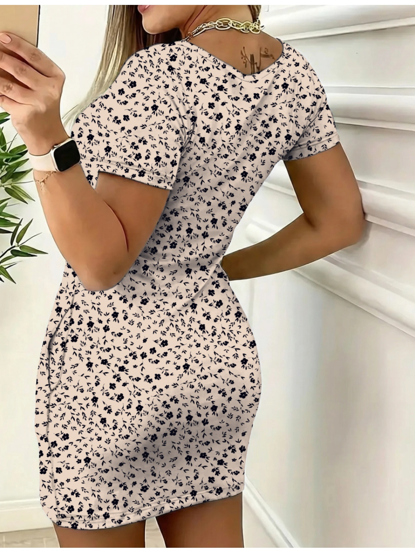 Robe courte et jupe pour femme, décontractée, élégante, ample, confortable, à col rond, manches courtes, couleur unie ou imprimé floral