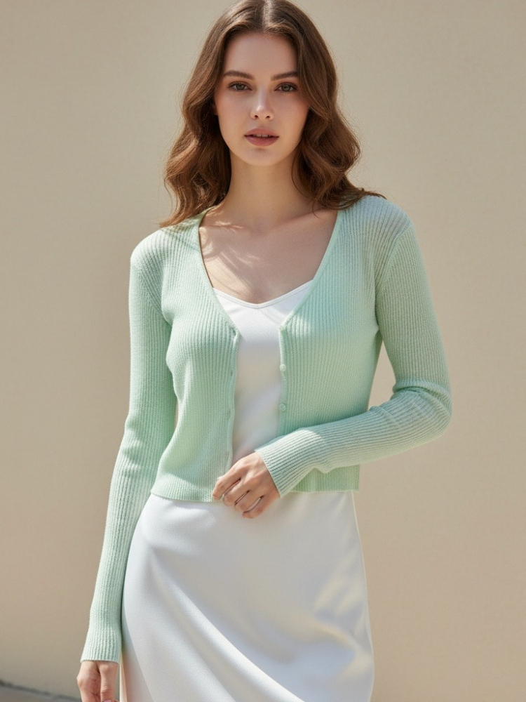 Cardigan coréen pour femme, été 2026, fin, décontracté, uni, anti-UV, polyvalent, tricoté, col en V, style doux, couleur bonbon