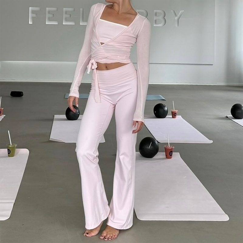 Tenues d'entraînement de Yoga pour femmes, décontractées, coupe cintrée, haut court, T-shirt + pantalon Legging de Fitness, ensemble sportif assorti 2 pièces
